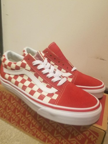 vans old skool chex skate shoe red